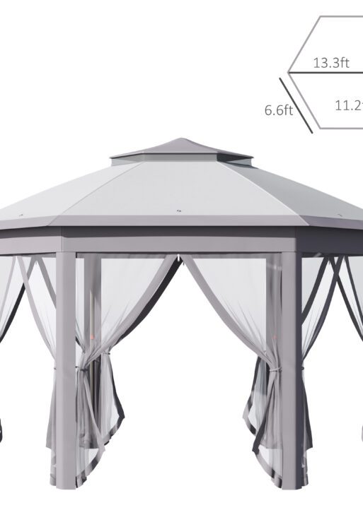 11' x 13' Pop Up Gazebo Canopy Tent with Zippered Mesh Sidewalls and Carrying Bag, Event Tent Shelter for Patio Garden Backyard, Gray