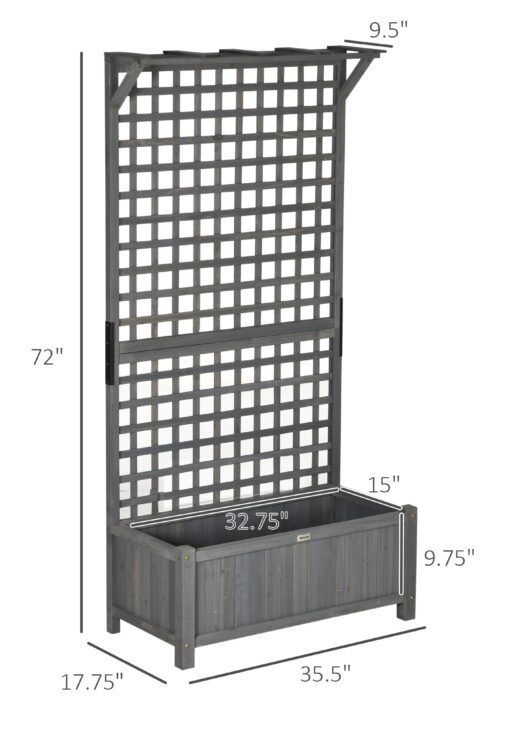 Wood Planter with Trellis for Vine Climbing, Raised Garden Bed, Privacy Screen for Backyard, Patio, Dark Gray