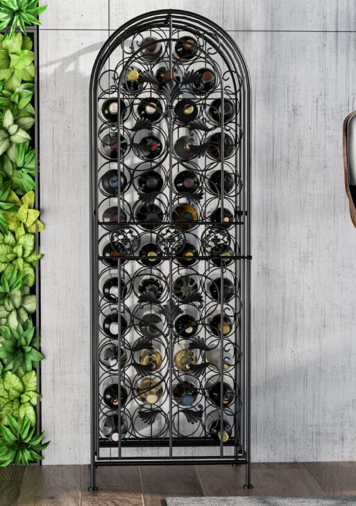 45 Bottle Wrought Iron Wine Rack Jail with Lock - Black