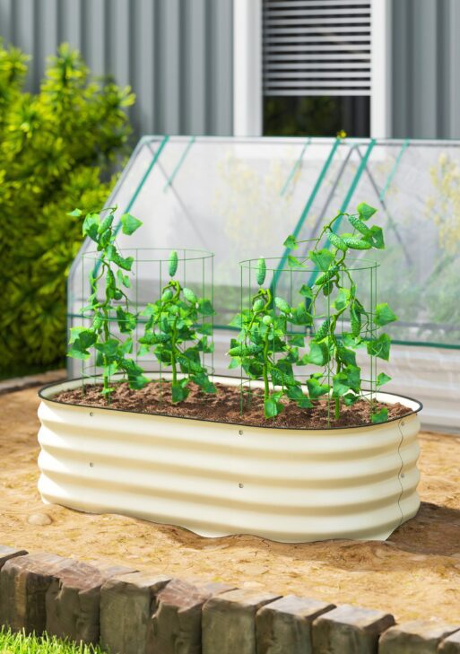 3.4' x 2' x 1' Galvanized Raised Garden Bed Kit, Metal Planter Box with Safety Edging, Cream