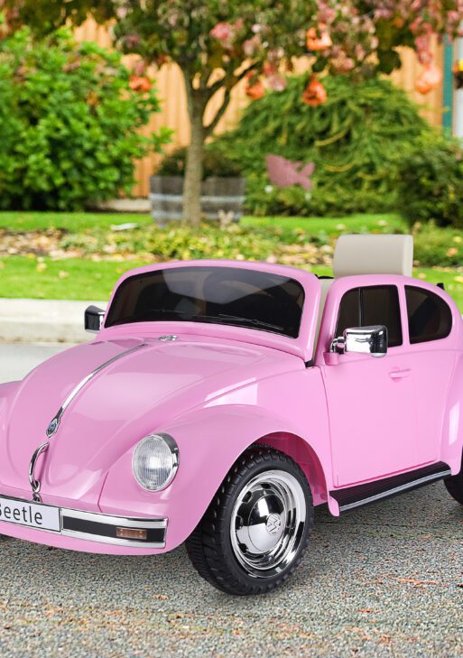 Licensed Volkswagen Beetle Ride-on Kids Electric Car with Secondary Remote Control & Extra Wide Safety Tires - Pink