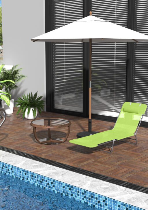 Folding Chaise Lounge Pool Chairs, Outdoor Sun Tanning Chairs with Pillow, Reclining Back, Steel Frame & Breathable Mesh for Beach, Yard, Patio, Green