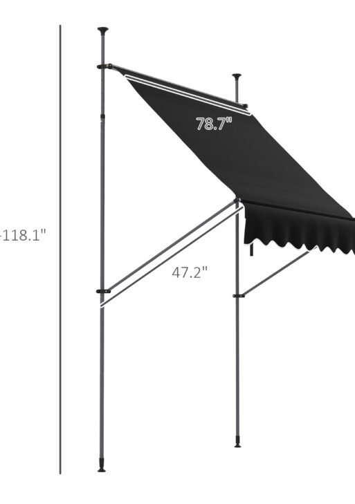 6.5' x 4' Manual Retractable Awning, Non-Screw Patio Awning, UV Resistant for Window or Door, Black
