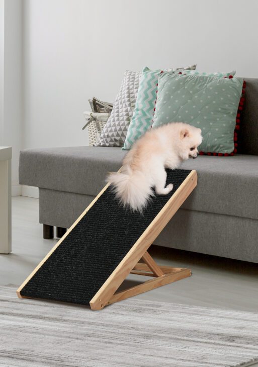 Elevated Dog Ramp for Bed, Foldable and Height Adjustable Pet Ramp for Cats with Non-Slip Finish, Pine 35.5" L x 16" W x 24" H, Black