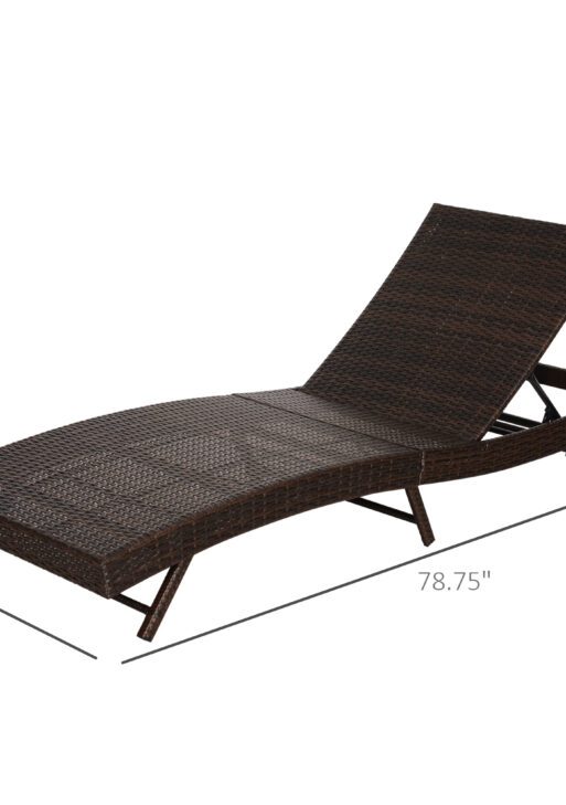 Patio Chaise Lounge, Pool Chair with 5 Position Adjustable Backrest & Cushion, Outdoor PE Rattan Wicker Sun Tanning Seat, 78.75" x 28" x 35", Coffee