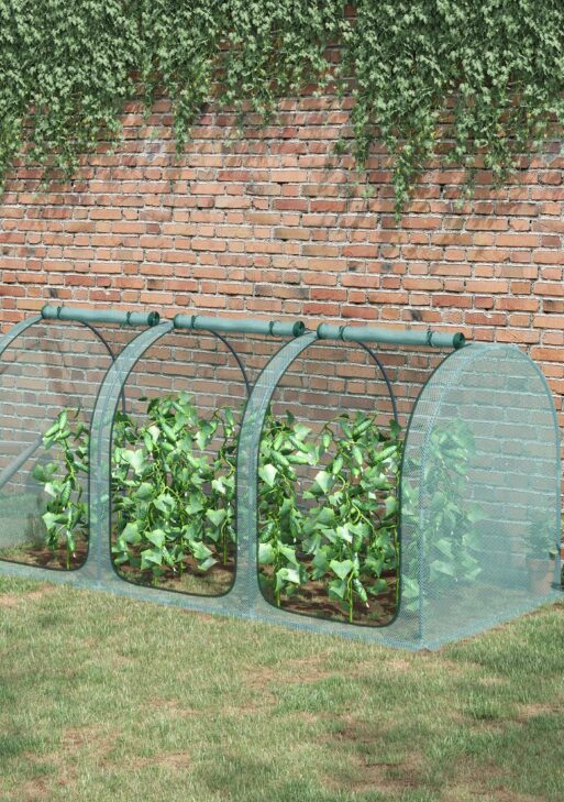 9' x 4' Crop Cage, Plant Protection Tent with Three Zippered Doors, Storage Bag and 4 Ground Stakes, for Garden, Yard, Lawn, Green