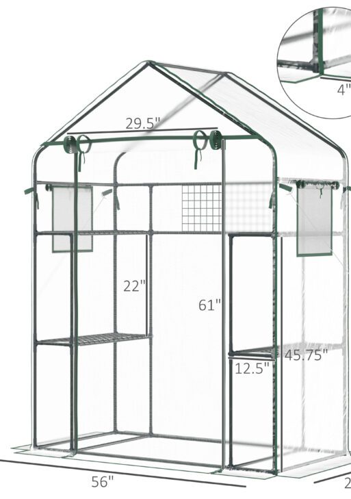 Outdoor Walk-in Mini Greenhouse with Mesh Door & Windows, Small Portable Garden Green House with 3 Tiers 6 Shelves, Trellis, & Plant Labels