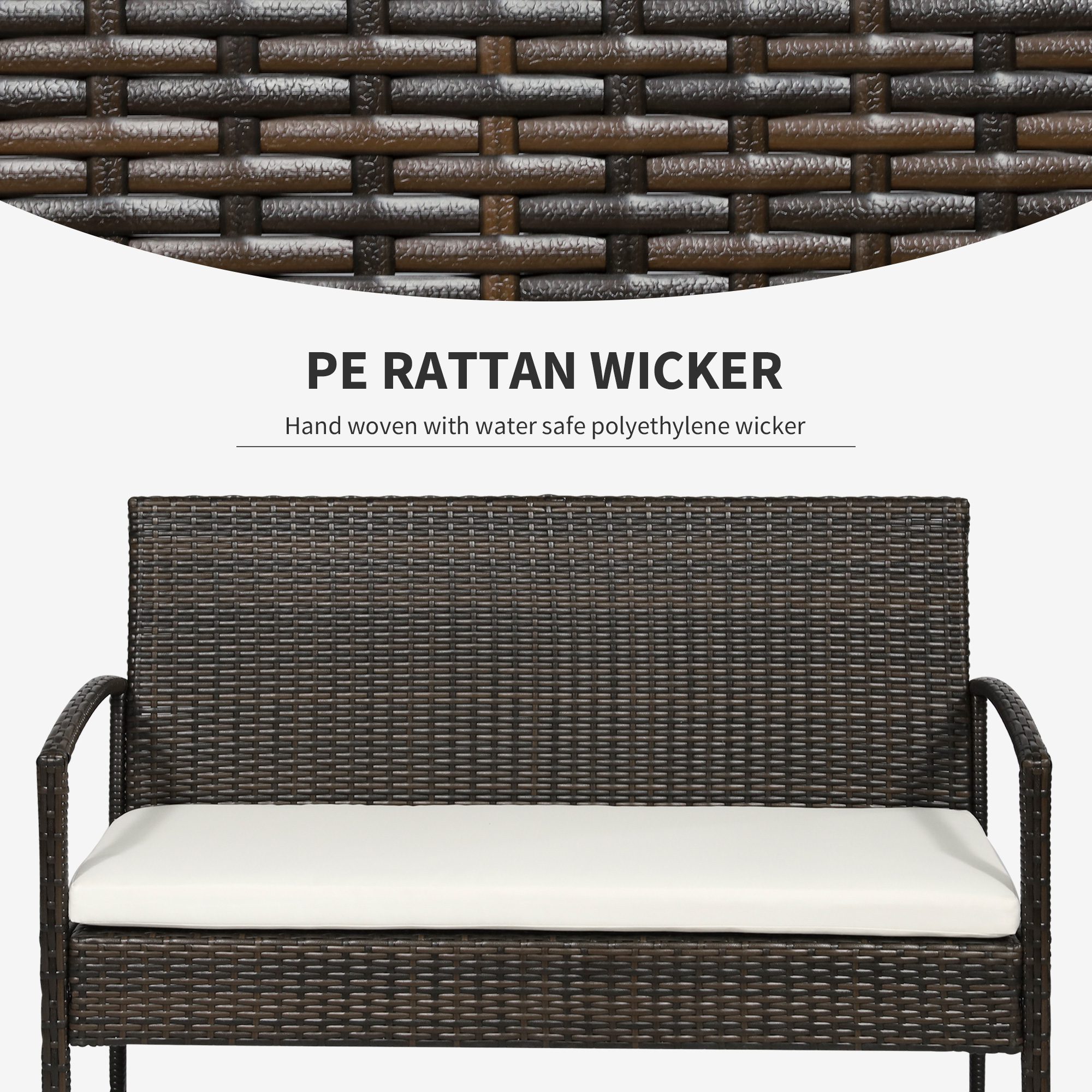 Patio Furniture Set, 4 Piece Indoor Outdoor PE Wicker Conversation Set with Chairs, Loveseat Sofa, Cushions, Glass Table for Backyard, Sunroom, Pool, Garden, Brown - Image 2