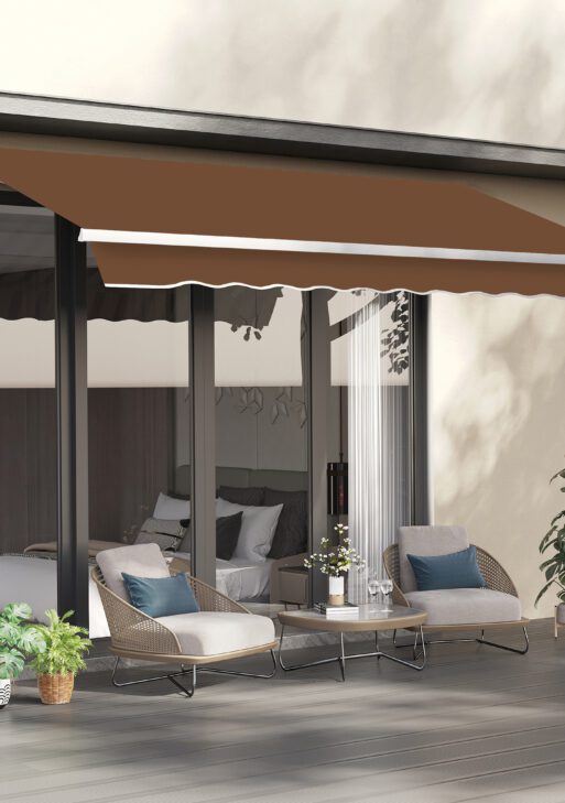 10' x 8' Manual Retractable Sun Shade Patio Awning - Coffee Brown
