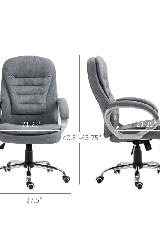 High Back Home Office Chair Executive Computer Chair with Adjustable Height, Upholstered Thick Padding Headrest and Armrest - Grey