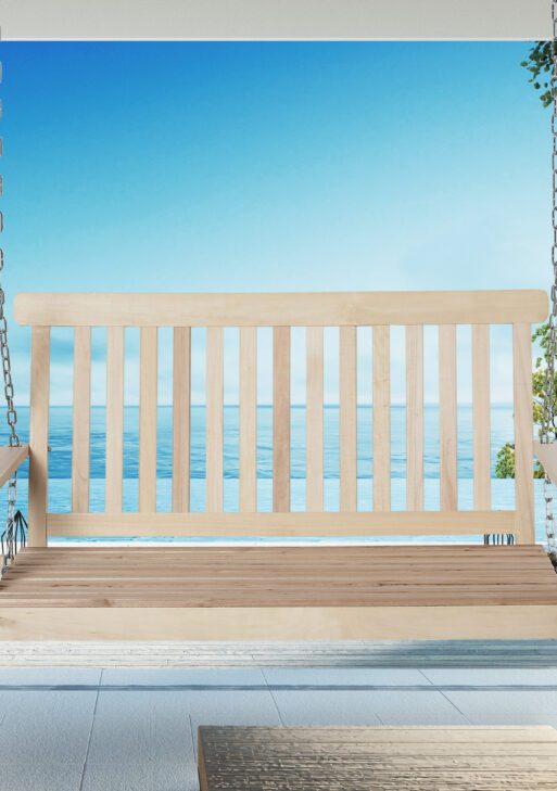 2-Seater Hanging Porch Swing Outdoor Patio Swing Chair Seat with Slatted Build and Chains, 440lbs Weight Capacity, Natural