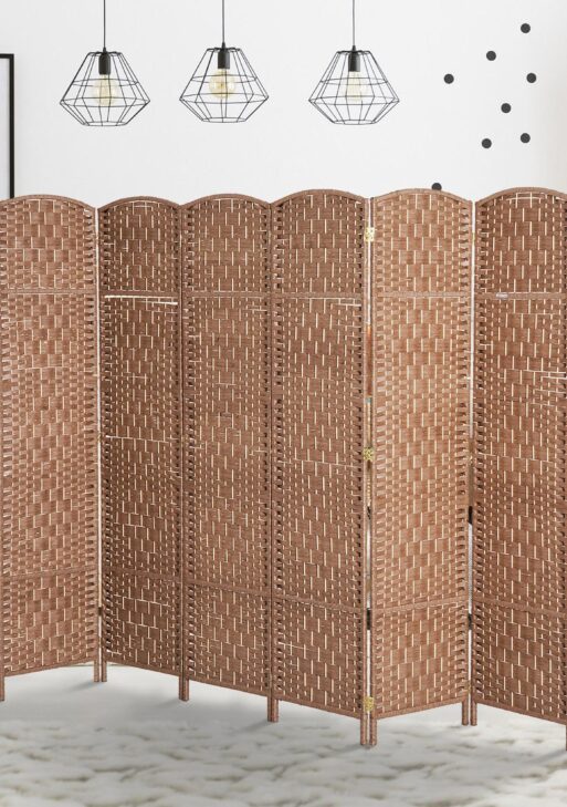 Room Divider, 6 Panel Folding Privacy Screen, 6FT Tall Portable Wicker Weave Partition Wall Divider for Bedroom, Home Office, Natural