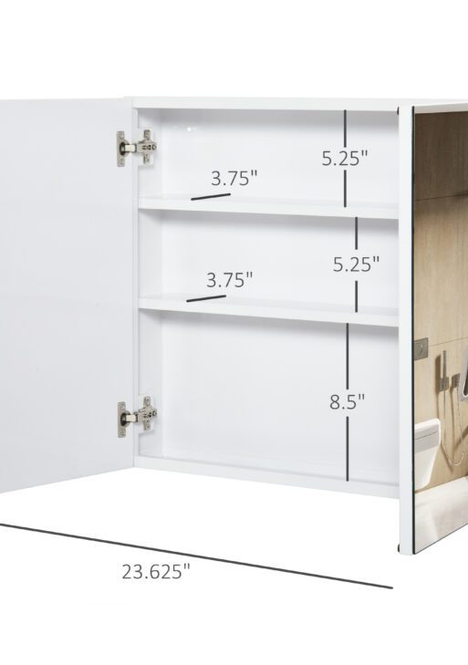 Bathroom Mirrored Cabinet, 24"x22" Steel Frame Medicine Cabinet, Wall-Mounted Storage Organizer with Double Doors, White