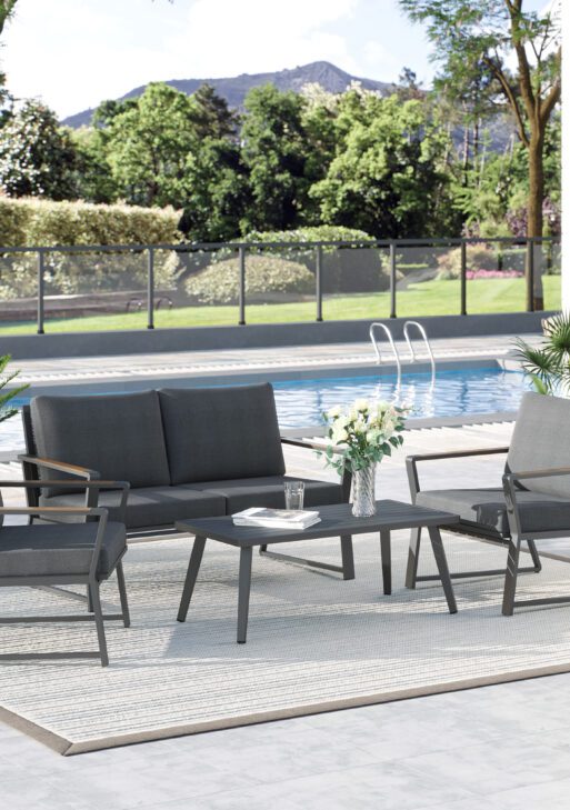 4 Piece Patio Furniture Set, Aluminum Conversation Set, Outdoor Garden Sofa Set with Armchairs, Loveseat, Center Coffee Table and Cushions, Dark Grey