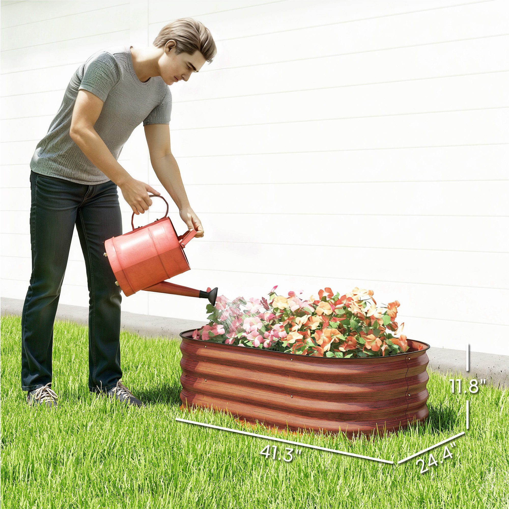 3.4' x 2' x 1' Galvanized Raised Garden Bed Kit, Metal Planter Box with Safety Edging, Brown - Image 1