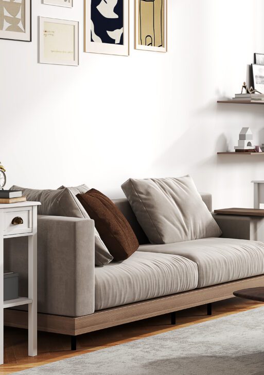 2-Tier Side Tables Set of 2 with Drawer and Shelf, 2 Pieces End Tables for Living Room and Hallway, White