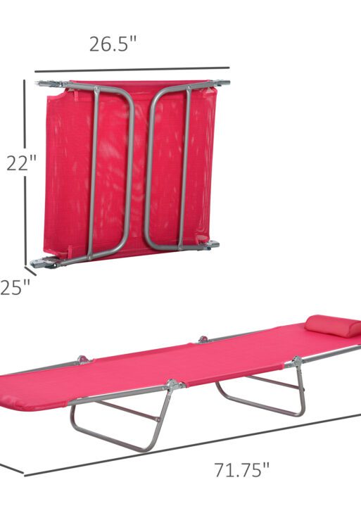 Folding Chaise Lounge Chair, Pool Sun Tanning Chair, Outdoor Lounge Chair with Reclining Back, Breathable Mesh Seat, Headrest for Beach, Yard, Patio, Pink