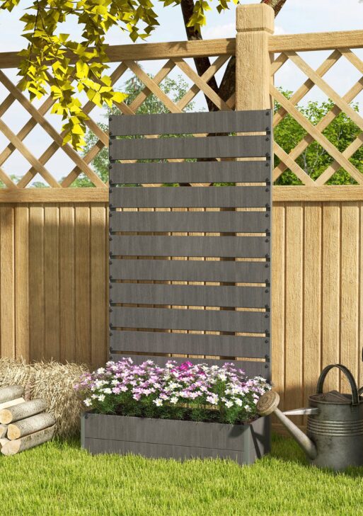 Trellis Planter for Climbing Plants, Raised Garden Bed with Trellis, Planter Box for Outdoor Garden, Dark Gray