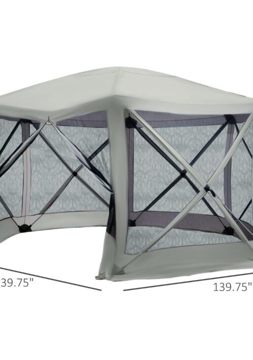 6-Sided Hexagon Pop Up Party Tent Gazebo with Mesh Netting Walls & Shaded Interior, 12' x 12', Beige