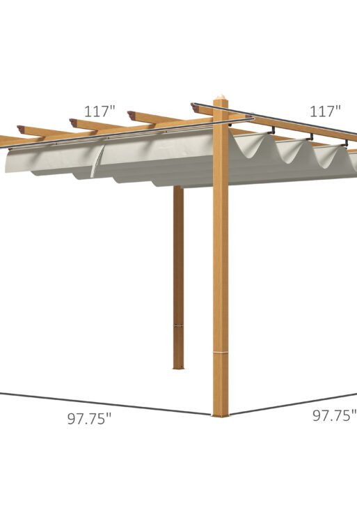10' x 10' Retractable Pergola Canopy, Aluminum Pergola Sun Shade Shelter for Garden, Patio, Backyard, Deck, Cream