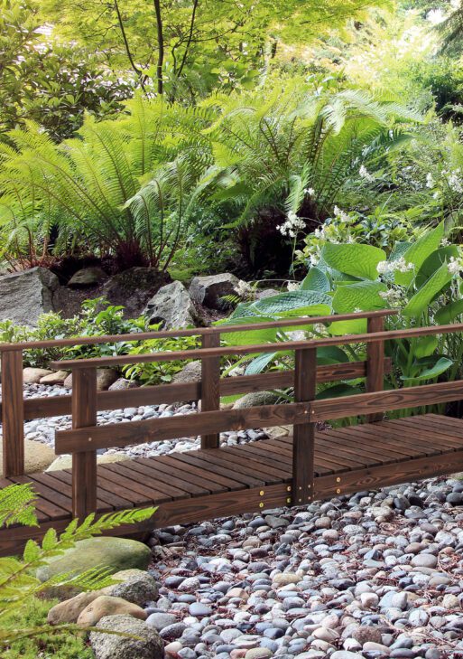 7' Garden Bridge with Pine Wood and Stained Finish for Backyard Ponds Creeks Streams Wood