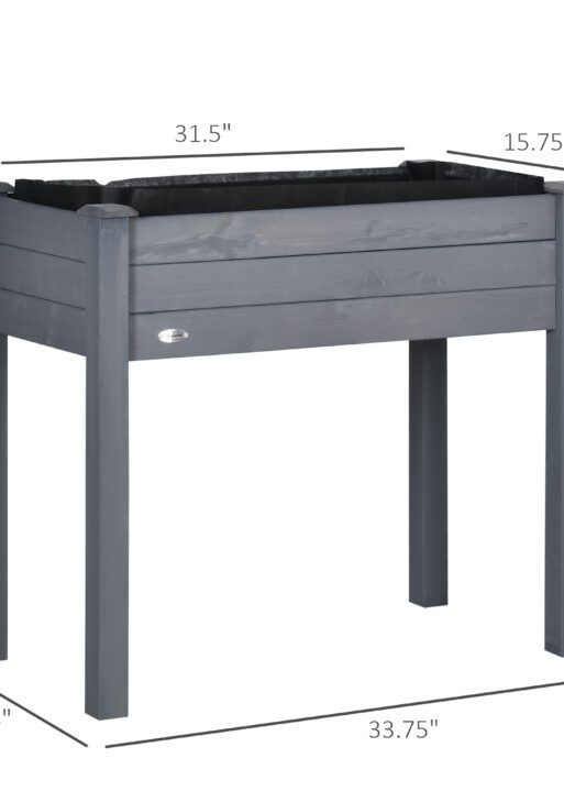 34" Raised Garden Bed, Elevated Wooden Planter Box with Holes for Vegetables, Herb, Flowers for Backyard, Dark Gray