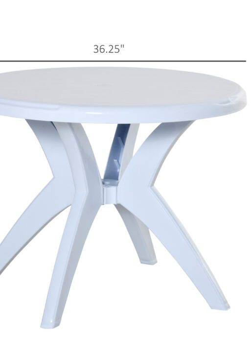 Patio Dining Table with Umbrella Hole Round Outdoor Bistro Table for Garden Lawn Backyard, White