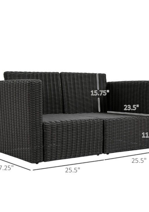 2 Piece Patio Wicker Corner Sofa Set, Outdoor PE Rattan Furniture, with Curved Armrests and Padded Cushions for Balcony, Garden, or Lawn, Beige