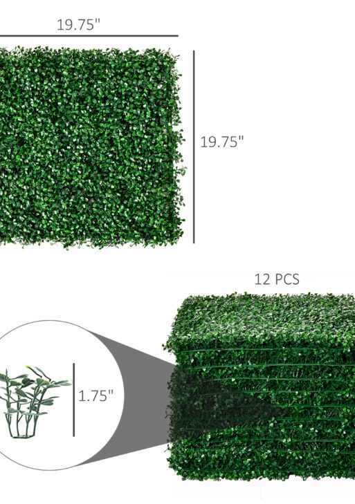 12PCs Grass Wall Panels, 20" x 20" Artificial Grass Wall Decor, Greenery Backdrop Panels Wall for Outdoor, Indoor, Garden, Fence, Backyard, Dark Green