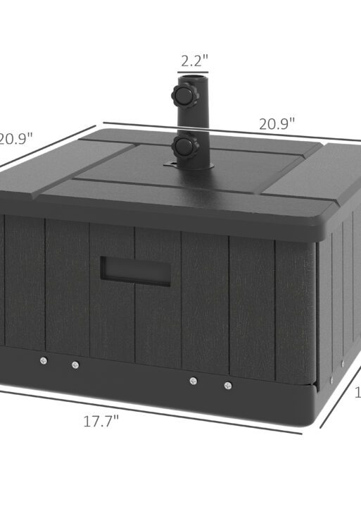 3-in-1 Outdoor Umbrella Base with Wheels and Handles, End Table, Flower Box Planter with Hole, 175 lbs. Capacity, Black