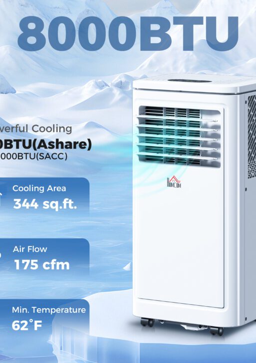 8,000 BTU Portable AC Unit for Apartment , Compact, Movable & Evaporative Cooler for Small Spaces, White