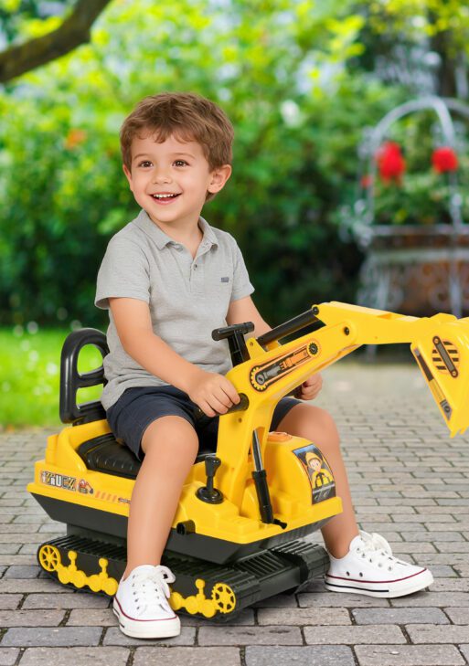 No Power Ride On Excavator Toy Tractors Digger Movable Scooter Walker Pretend Play Toddler Construction Truck Basket Storage For Boys Girls 18-48 Months Yellow Black