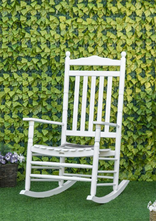 Traditional Wooden High-Back Rocking Chair for Porch, Indoor/Outdoor, White