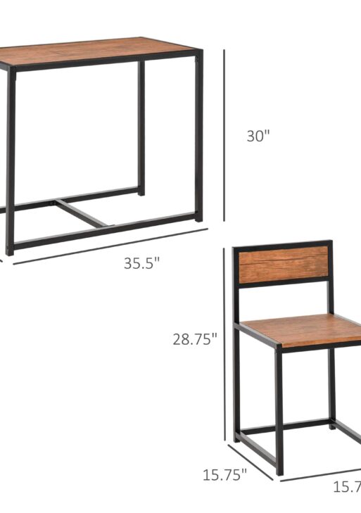 3-Piece Industrial Dining Table Set for 2, Kitchen Table and Chairs, Dining Room Sets for Small Spaces, Rustic Brown
