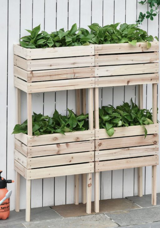 4PCS Raised Garden Bed With Legs, Wooden Elevated Planter Box Kit with Bed Liner, DIY Shape, for Flowers Vegetables Backyard Patio Balcony, 110lb Capacity