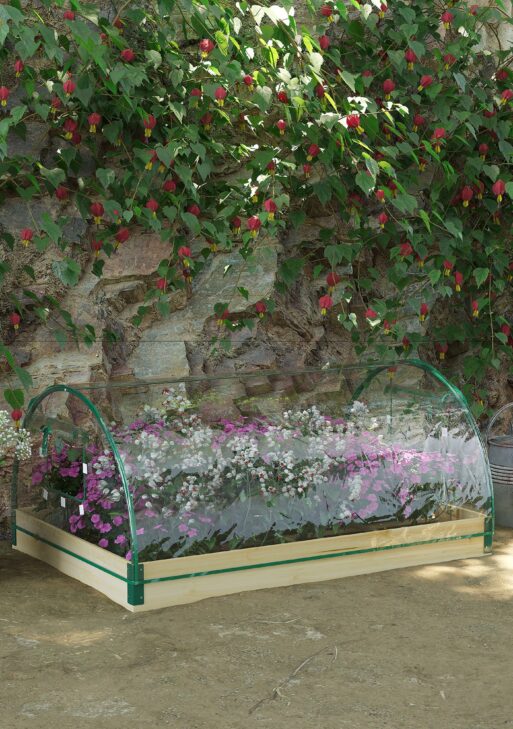 12 Pockets Raised Garden Bed with Greenhouse and Roll Up Windows, Wooden Planter Box Kit with Cover, Dual Use for Vegetables, Flowers, 4' x 3' x 2'