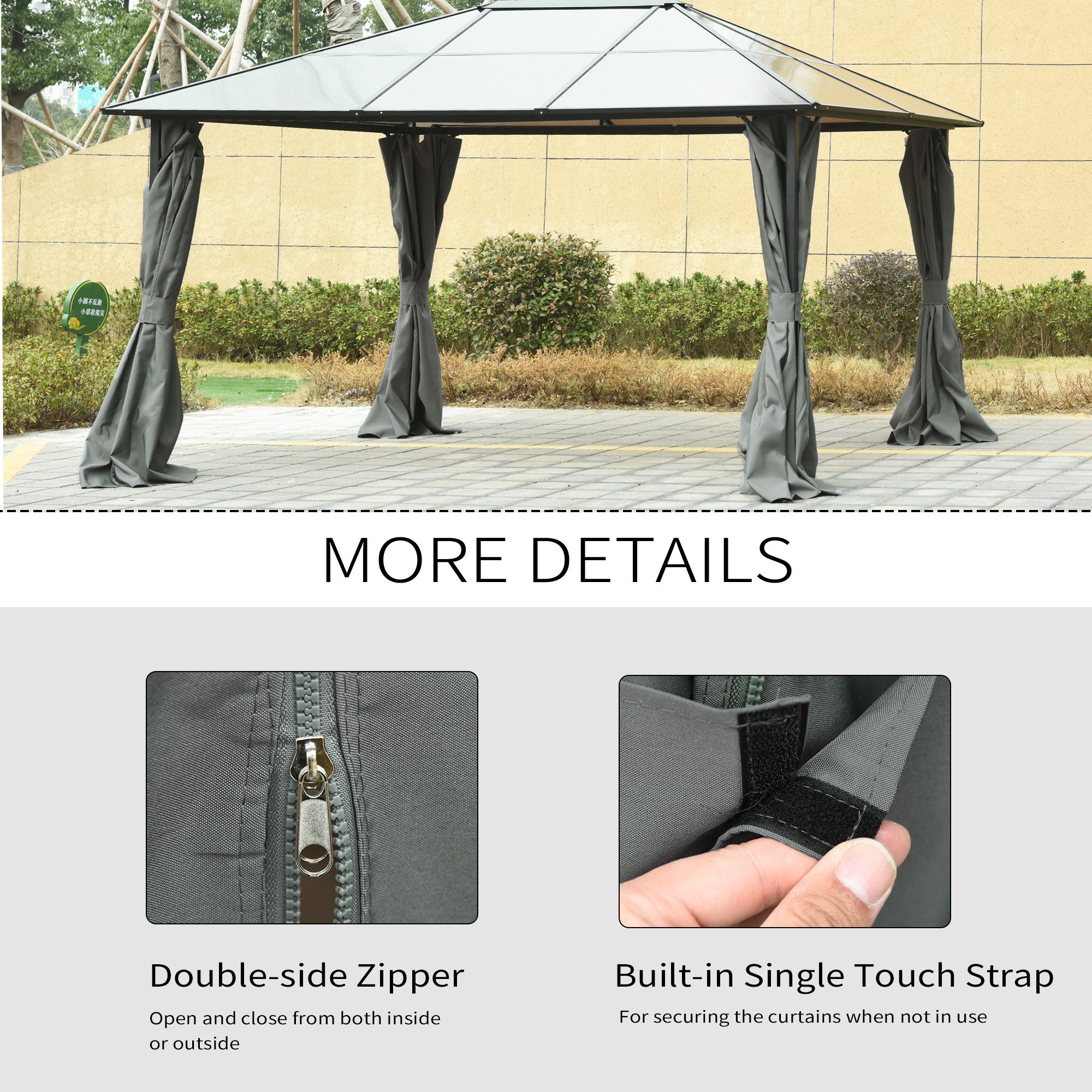 9.84' x 11.8' Gazebo Sidewall Set with Hooks/C-Rings, Gray - Image 3