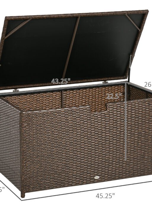 113 Gallon Outdoor Storage Box, Rattan Deck Box for Indoor, Patio Furniture Cushions, Pool Garden Tools, Brown