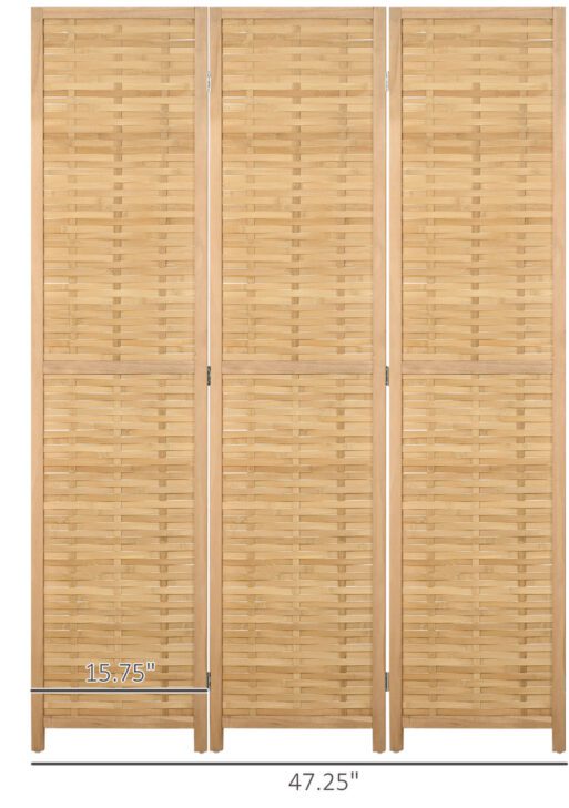 Hand Woven Room Divider, 3 Panel Bamboo Folding Privacy Screen for Home Office, 47.25"x67"x0.75", Natural