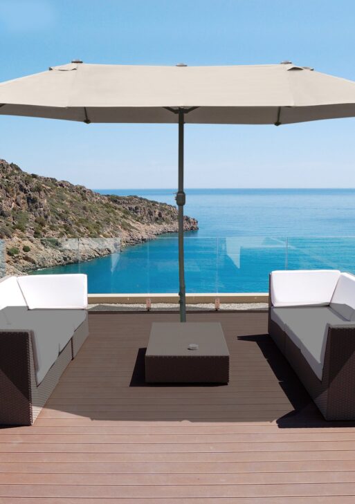 Patio Umbrella 15' Steel Rectangular Outdoor Double Sided Market with base, UV Sun Protection & Easy Crank for Deck Pool Patio, Coffee