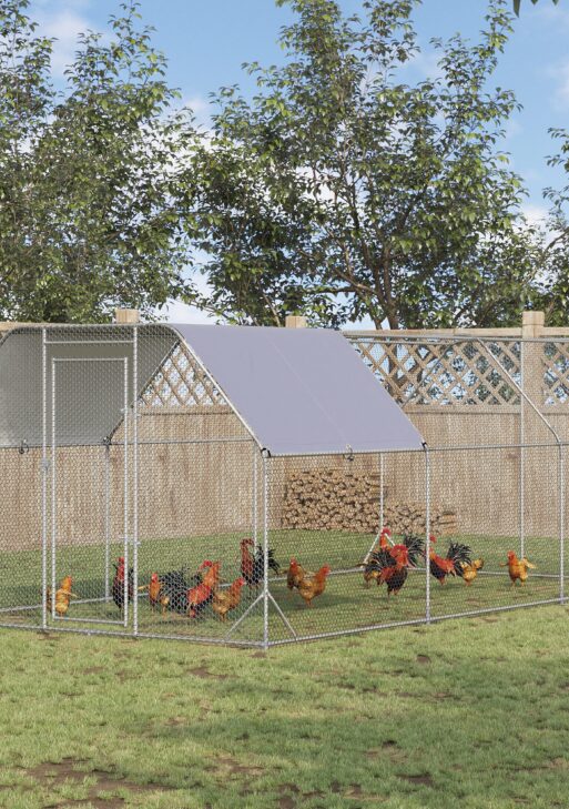 Large Chicken Coop Metal Chicken Run with Waterproof and Anti-UV Cover, Flat Shaped Walk in Fence Cage Hen House for Outdoor and Yard Farm Use, 1" Tube Diameter, 9.2' x 18.7' x 6.4'