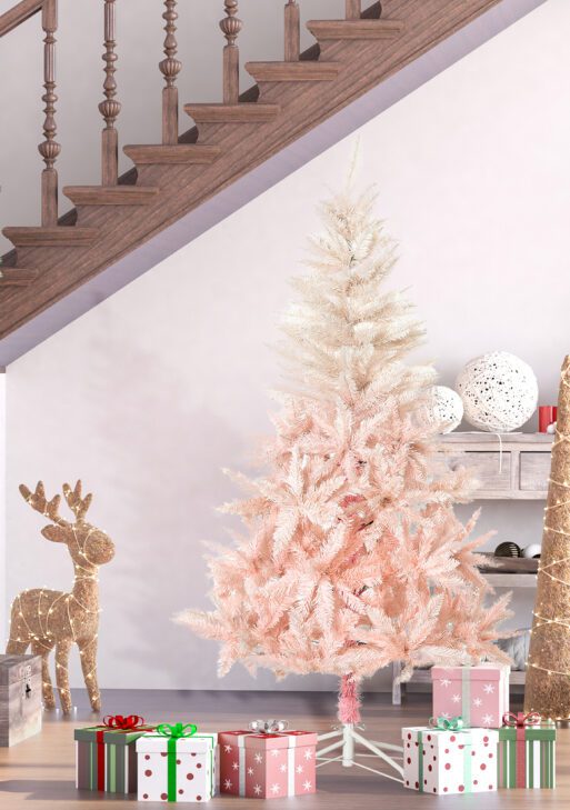 6ft Unlit Spruce Artificial Christmas Tree with Realistic Branches and 800 Tips, Pink