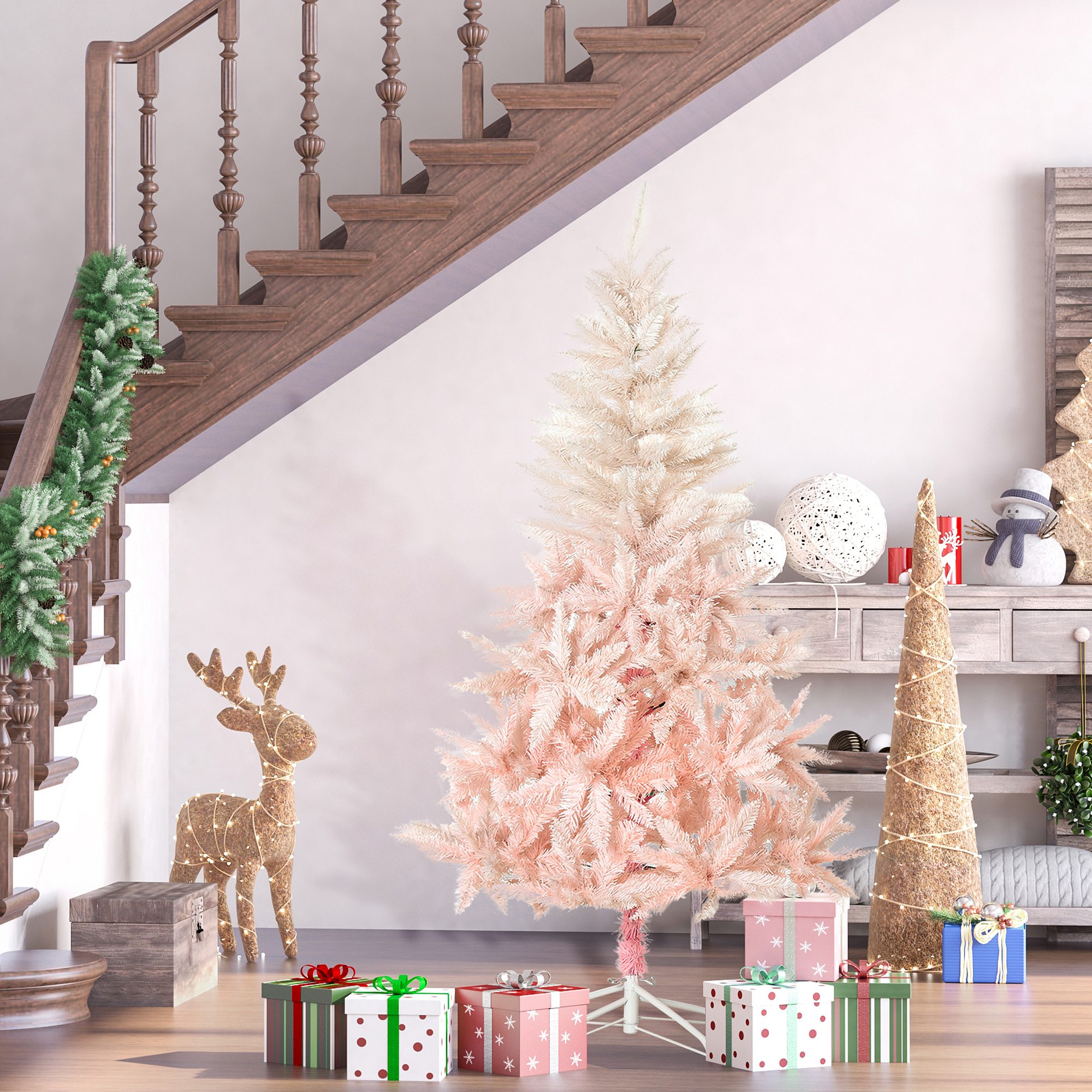 6ft Unlit Spruce Artificial Christmas Tree with Realistic Branches and 800 Tips, Pink