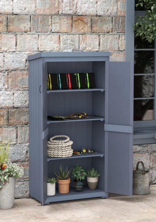Outdoor Storage Cabinet Garden Shed with Waterproof Galvanized Metal Roof and Lockable Door, Gray