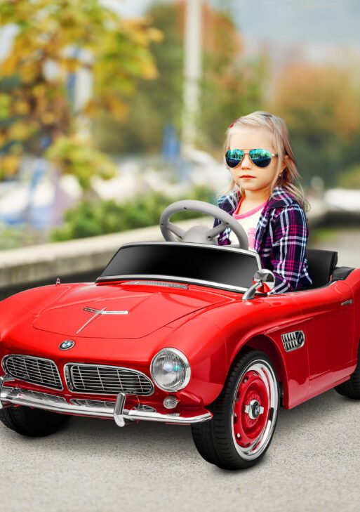 Licensed BMW 12V Kid Electric Ride On Car with Easy Transport, Red