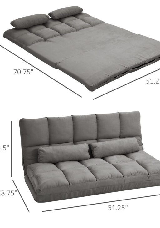 Recliner Sofa, Convertible Floor Sofa Chair with 2 Pillows, Adjustable Backrest and Headrest, Dark Gray