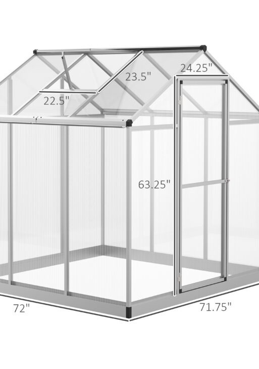 Greenhouse Portable Outdoor Walk-In Greenhouse with Roof Vent and Rain Gutter for Plants, Herbs and Vegetables - 6' L x 6' W x 6.4' H