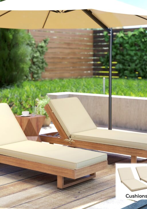 2-Piece Patio Chair Cushions with Backrests, Replacement Cushions for Outdoor Lounge Chair, Beige