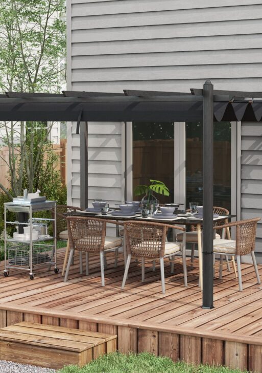 10' x 13' Retractable Pergola Canopy, Aluminum Pergola Sun Shade Shelter for Garden, Patio, Backyard, Deck, Gray
