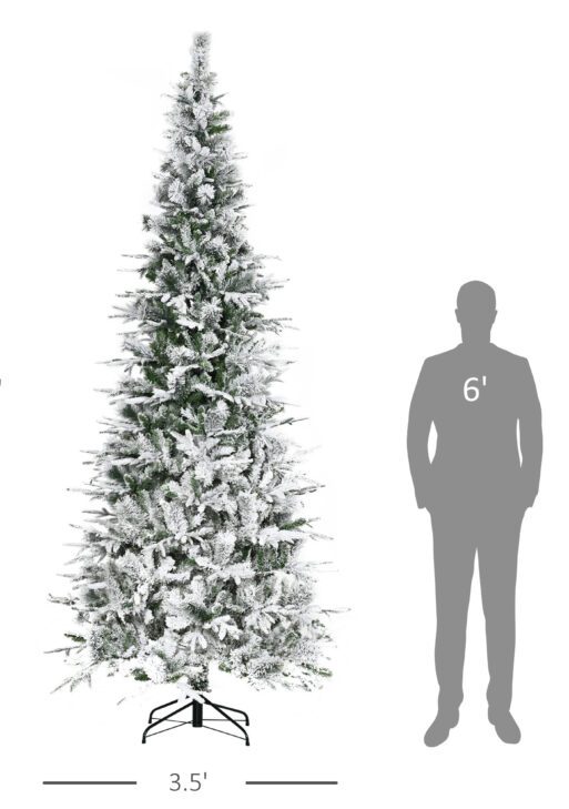 9' Unlit Snow Flocked Pine Artificial Christmas Tree with Realistic Branches and 1159 Tips, Green